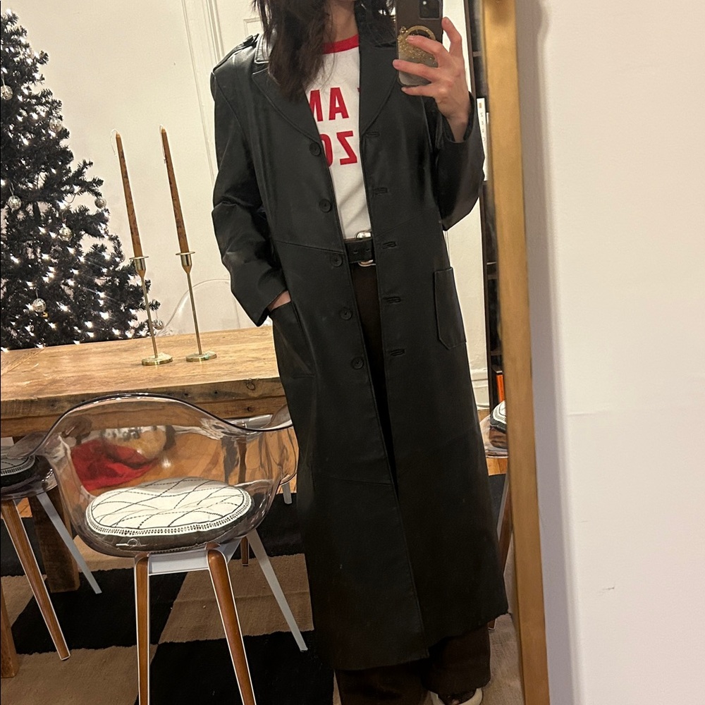 Women’s Black Leather Trench Coat